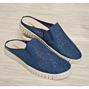 JSport Ladies Navy Blue Sz 7 Floral Cut Out Design Slip On Slide On Shoes Casual